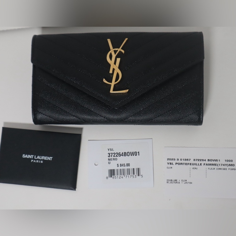 YSL Yves Saint Laurent Monogram Leather Wallet